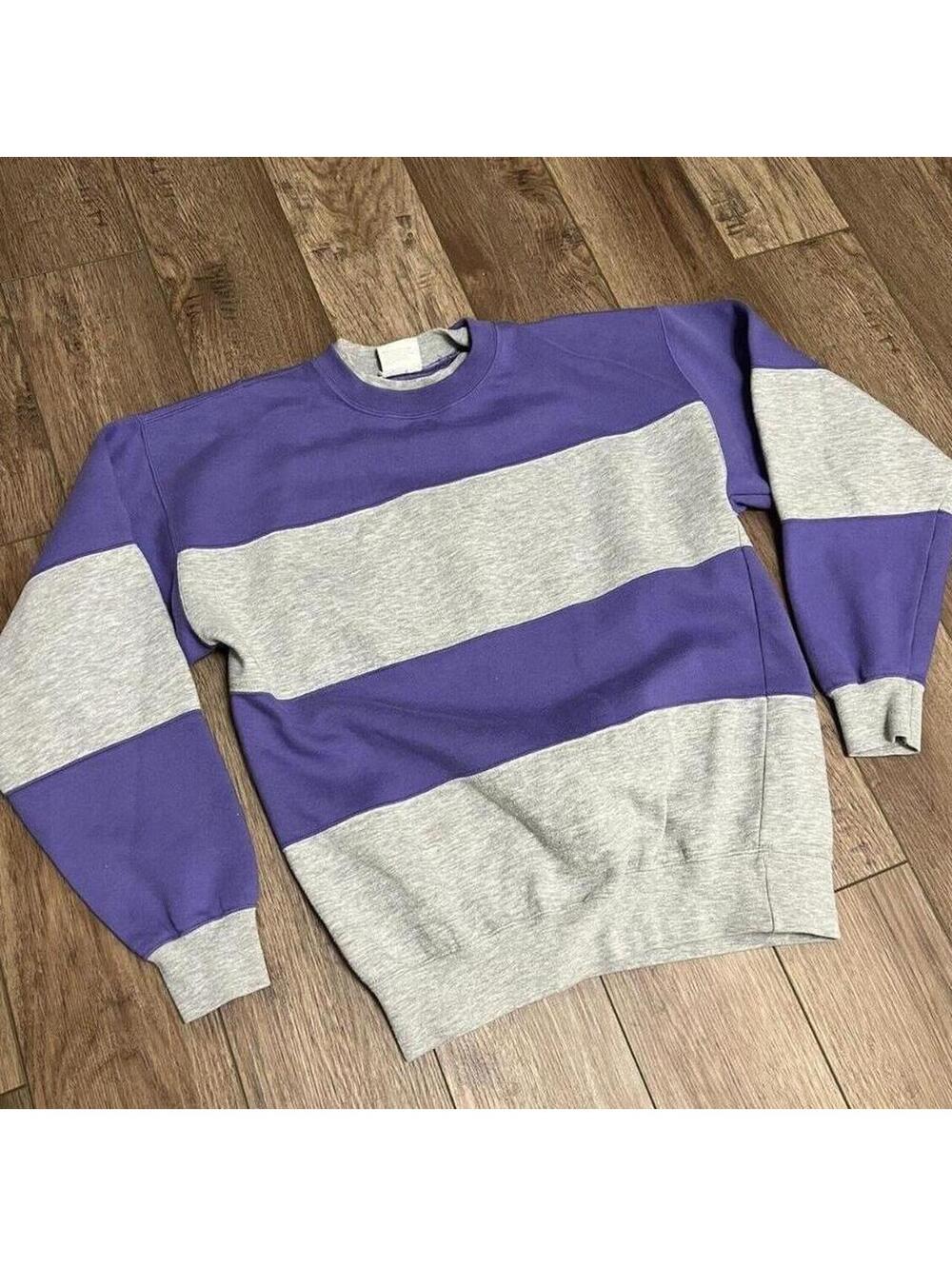 Vtg 90s Cheetah Block Striped Crewneck Sweatshirt M